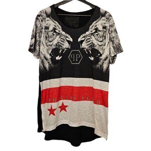 Philipp Plein 2 Lions Limited Edition Unisex Tee with Rhinestones, Side Zippers